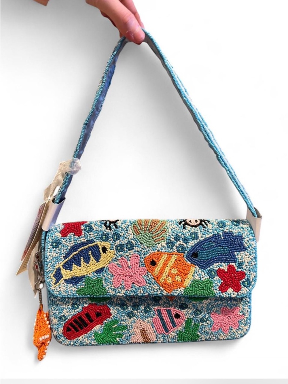 blue Tropical Fish under the sea starfish beaded Shoulder Bag made in india